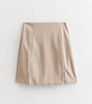 New Look Tall Stone Leather-Look Split Hem Mini Skirt